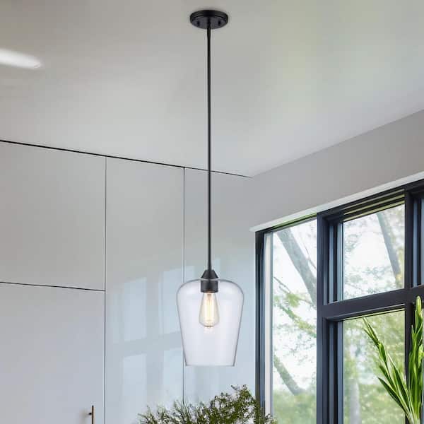 Bel Air Lighting Kieran 1-Light Black Pendant Light Fixture with Clear Glass Shade