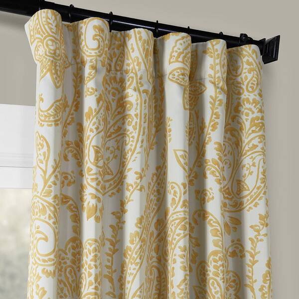 Exclusive Fabrics Furnishings Tea Time Yellow Gold Fl Blackout Curtain 50 In W X 120 L Bh Kc16072c The Home Depot Exclusive Fabrics Furnishings Tea, White Gold Curtains