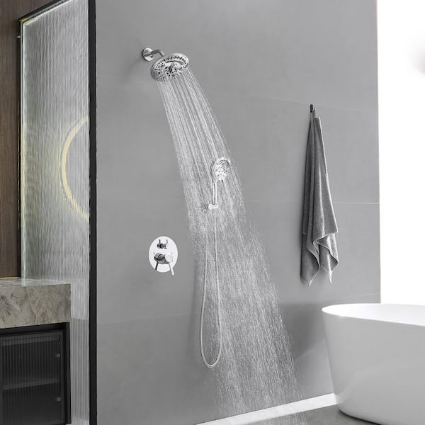 Single Handle 1-Spray Round Rain Shower Faucet Set 1.8 GPM with High Pressure Shower Head Hand Shower in Polished Chrome