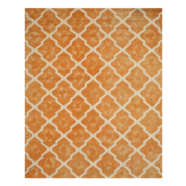 EORC Orange 7 ft. 9 in. x 9 ft. 9 in. Hand Tufted Wool Transitional Tie-Dye Moroccan Area Rug