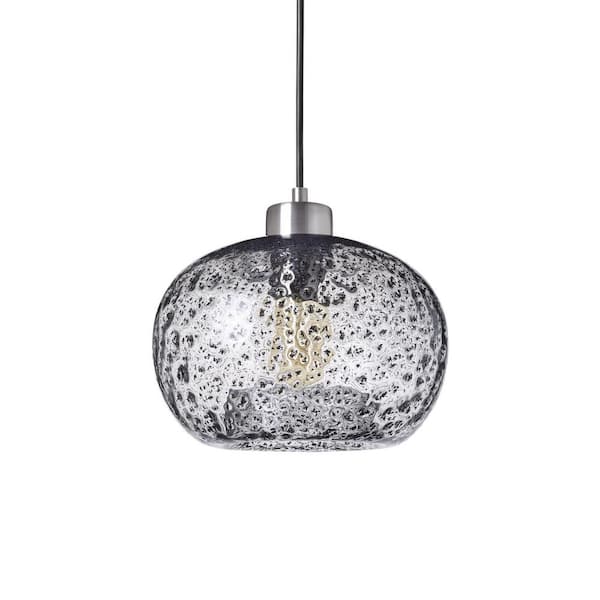 Casamotion 9 in. W x 6 in. H 1-Light Silver Rustic Seeded Hand Blown Glass Pendant Light with Clear Glass Shade