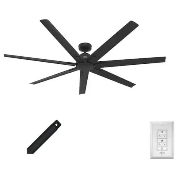 Downtown 72 in. 6-Speed Matte Black Ceiling Fan with Wall Control and 36 in. Downrod Combo