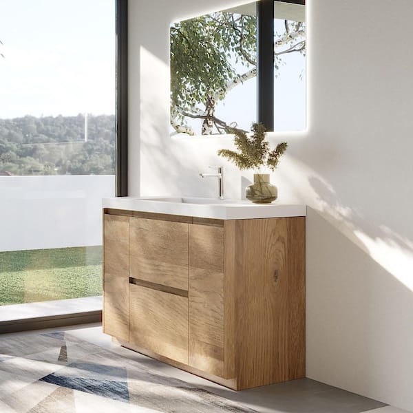 MT 47.25 in. W x 19.6 in. D Single Sink Freestanding Bath Vanity in Mature Oak with White Resin Vanity Top