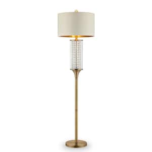 62.25 in. Gold 1 Light 1-Way (On/Off) Column Floor Lamp for Bedroom with Metal Round Shade