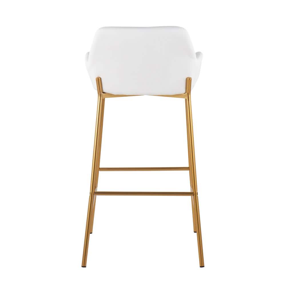 Contemporary Gold Metal and White Faux Leather Barstools, Set of 2