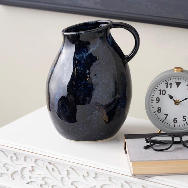 Litton Lane Dark Blue Rounded Pot Ceramic Decorative Vase with Bright Blue Texturing