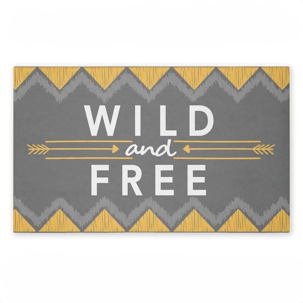 Desert Boho Wild and Free Gray 18 in. x 30 in. Polyester Non-Slip Outdoor Door Mat