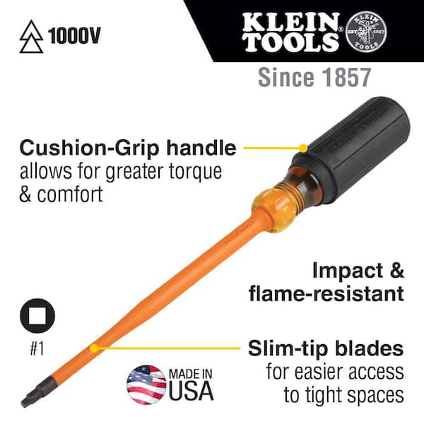 #1 Square, 4 in. Round Shank Slim-Tip 1000-Volt Insulated Screwdriver