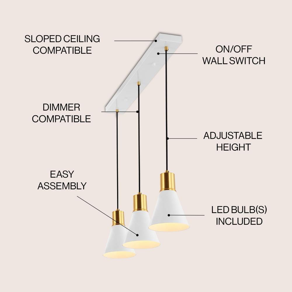 Apollo White and Brass Gold 33.5" Adjustable Linear LED Pendant