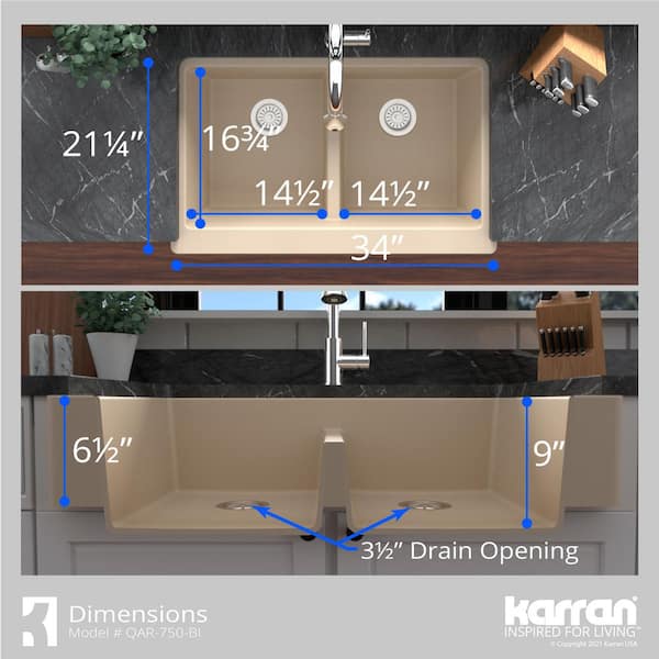 Karran Retrofit Farmhouse Apron Front Quartz Composite 34 in. Double Bowl Kitchen  Sink in Grey QAR-750-GR - The Home Depot