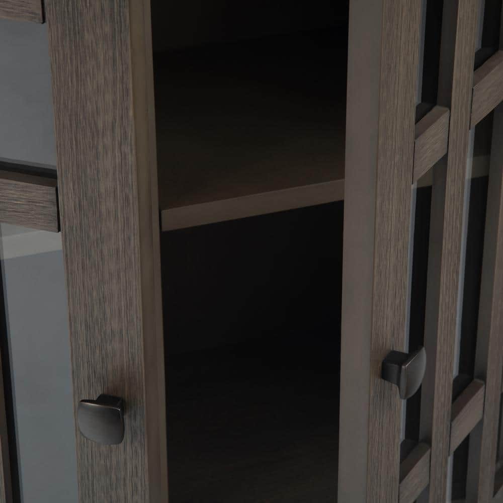 Farmhouse Gray Wood Low Media Cabinet with Glass Doors