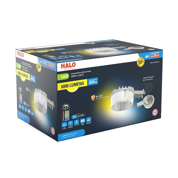HALO ALS 200-Watt Equivalent 6000 Lumen Gray Finish Dusk to Dawn