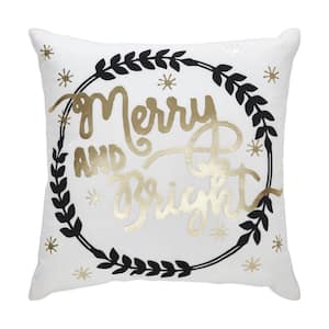 Wintergleam Black White Gold 14 in. x 14 in. Merry and Bright Throw Pillow