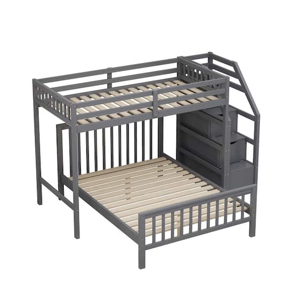 wetiny Twin over Full Loft Bed with Staircase