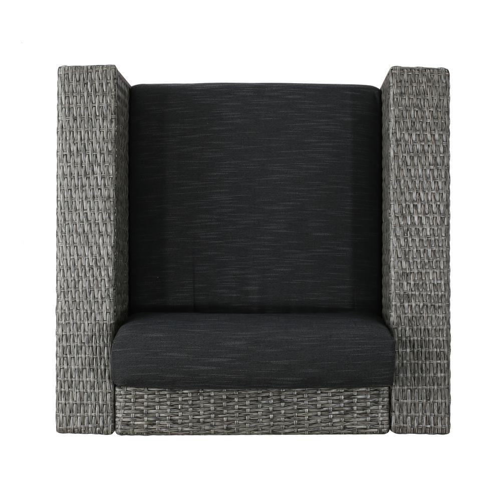 Mixed Black Iron Lounge Chair with Dark Grey Cushions