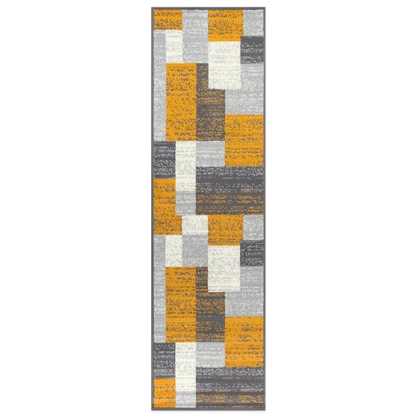 World Rug Gallery Contemporary Distressed Boxes Mustard 2 ft. x 7 ft. Area Rug
