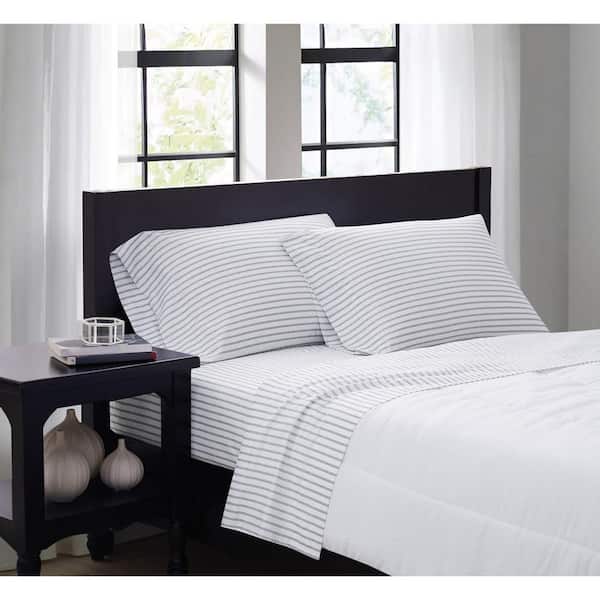 Truly Soft Pinstripe 4-Piece White/Grey Microfiber Full Sheet Set