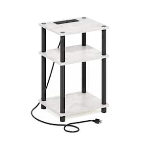 Just 13.39 in. Marble White/Black Rectangle Wood End Table with Charging Port