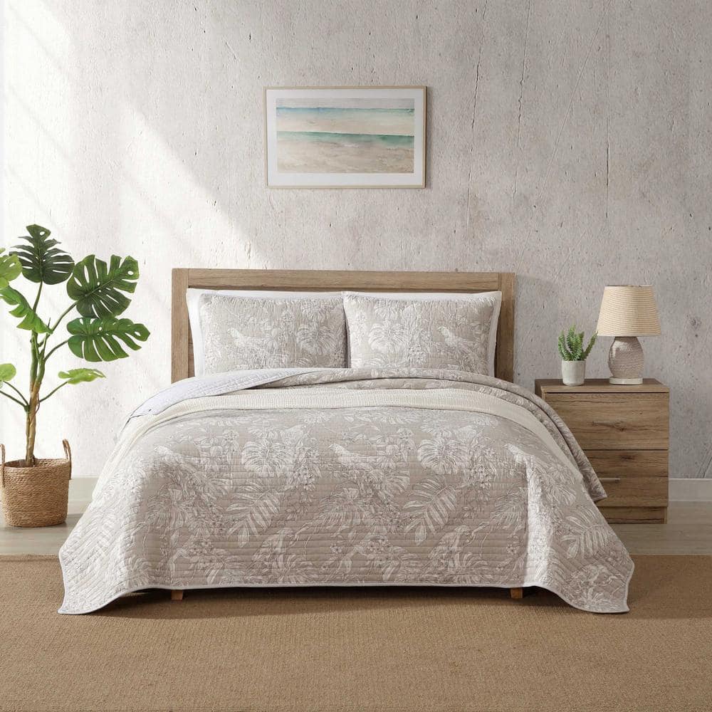 Tommy Bahama Jungle Toile 2-Piece Beige 100% Cotton Twin Quilt Set