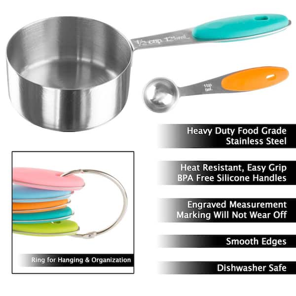 10 Pieces Dora&Jean Stainless Steel Measuring Cups and Spoons Set with Silicone Grip Green COMINHKPR120579 