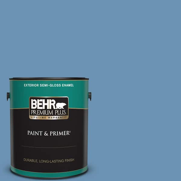 BEHR PREMIUM PLUS 1 gal. #M510-4 Brittany Blue Semi-Gloss Enamel Exterior Paint & Primer