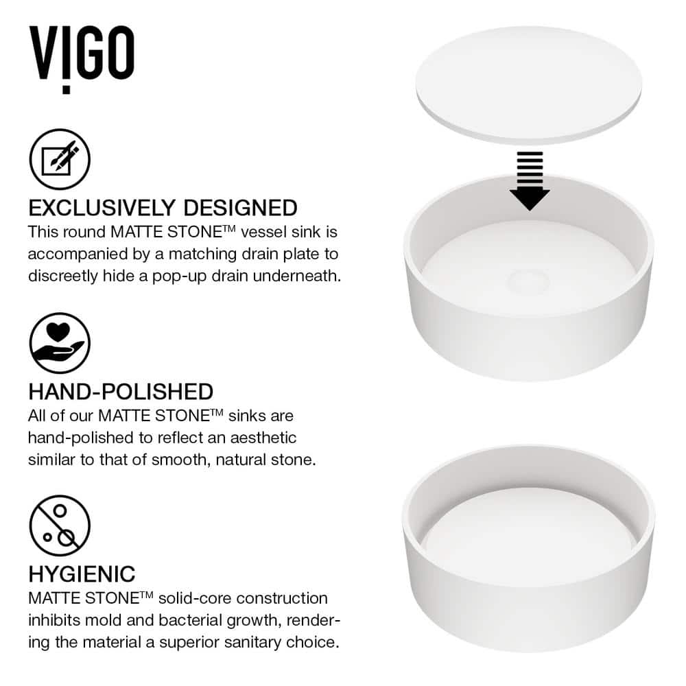 Elevated White Matte Stone 16" Round Vessel Bathroom Sink