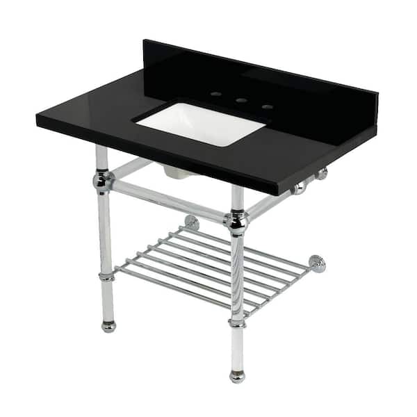 Templeton 36 in. Granite Console Sink with Acrylic Legs in Black Granite Polished Chrome