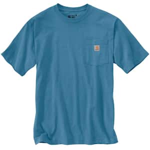 Men's Medium Blue Lagoon Heather Cotton/Polyester Loose Fit Heavyweight Short Sleeve Pocket T-Shirt