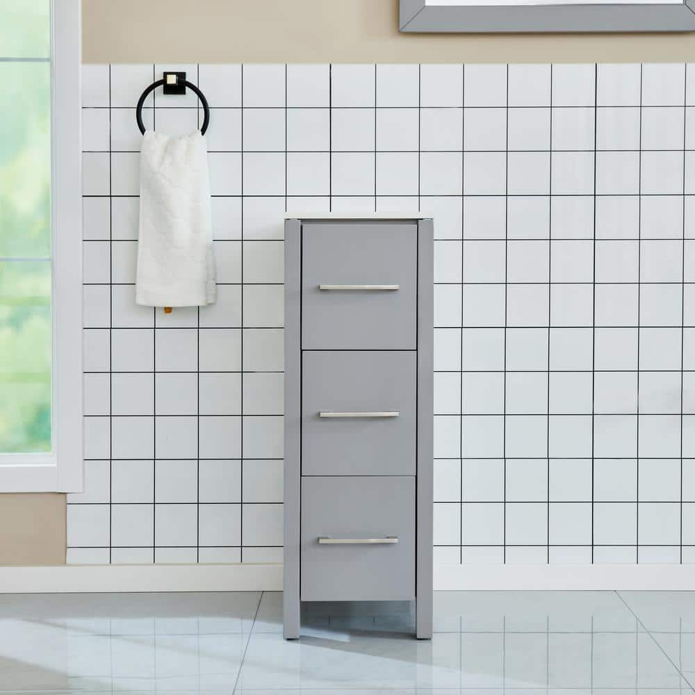 Brescia 12 in. Freestanding Gray Bathroom Vanity Side Cabinet with White Ceramic Marble Top