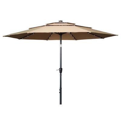 11 ft. Outdoor Aluminum Pole Market Patio Umbrella in Tan with LED Lights and 3-Tier Vented