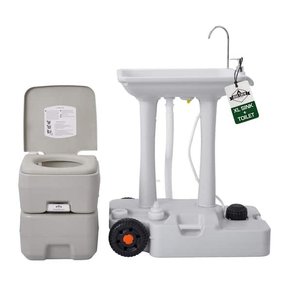 XL Portable Camping Sink and Toilet - 8 Gal Outdoor Sink & Travel Toilet W/5 Gal Waste Tank
