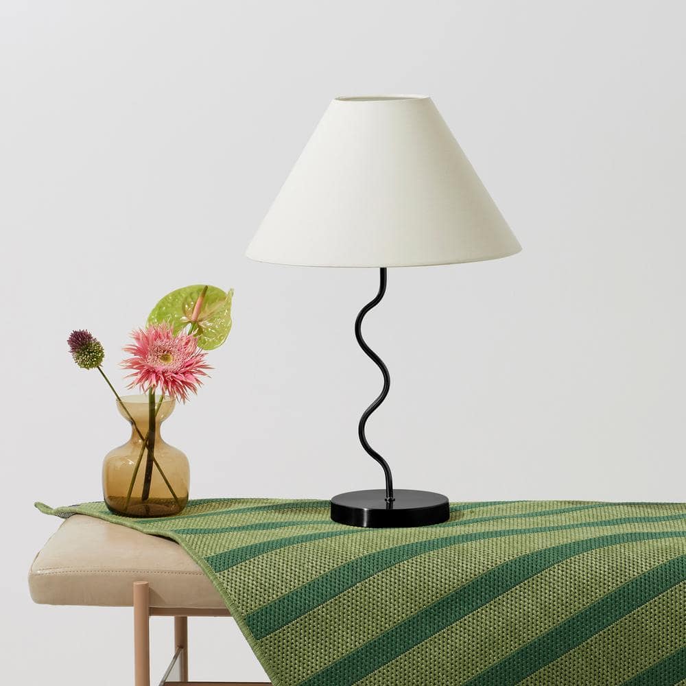 Squiggle 22" Black LED Table Lamp with Ivory Shade