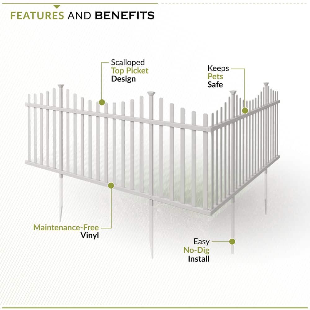 42in H x 92in W White Vinyl Scallop Picket Fence Panels