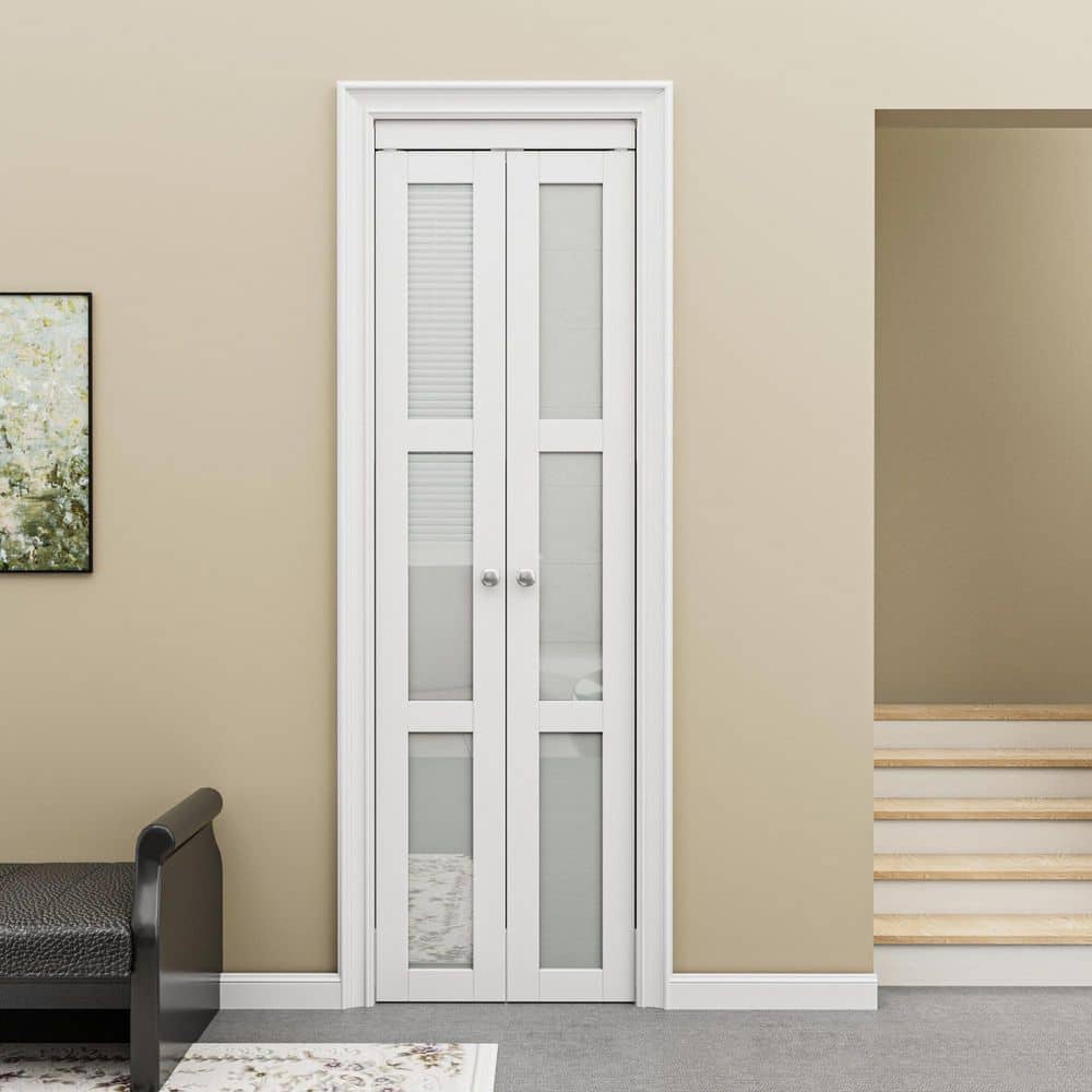 White MDF Bi-Fold Door with Frosted Glass Panels