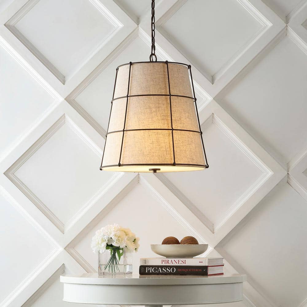 Silas 19" Black and Beige Rustic Farmhouse LED Pendant