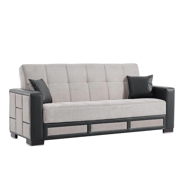Loft Collection Convertible 87 in. Silver Chenille 3-Seater Twin Sleeper Sofa Bed with Storage