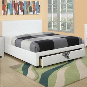 Faux Leather White Upholstered Full Size Bed