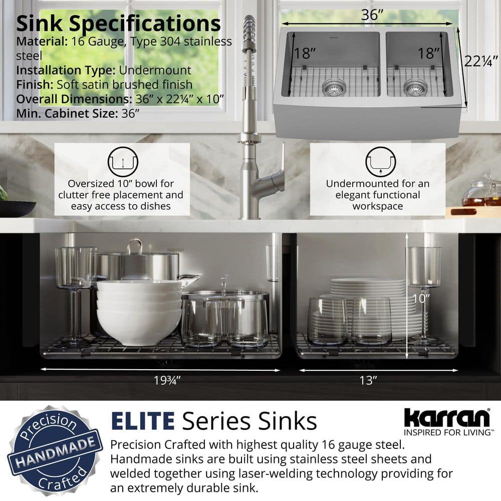 36'' Stainless Steel Double Bowl Farmhouse Apron Sink