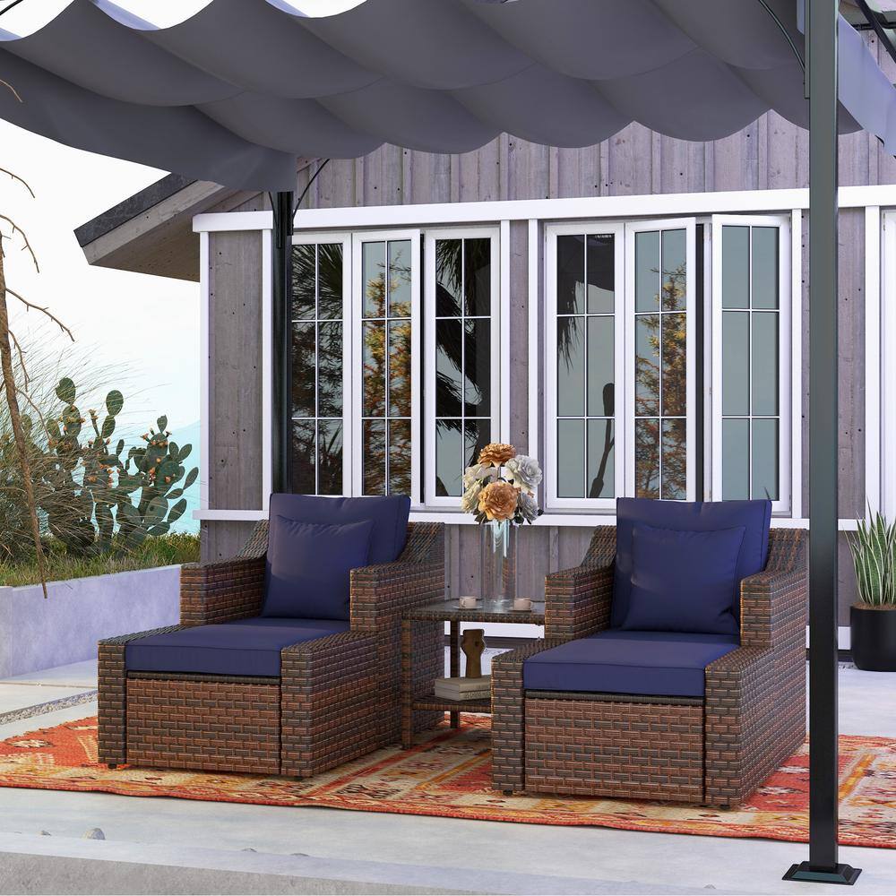 Dark Blue 5 Wicker Patio Conversation Set with Dark Blue Cushions price history on PriceWatchPro