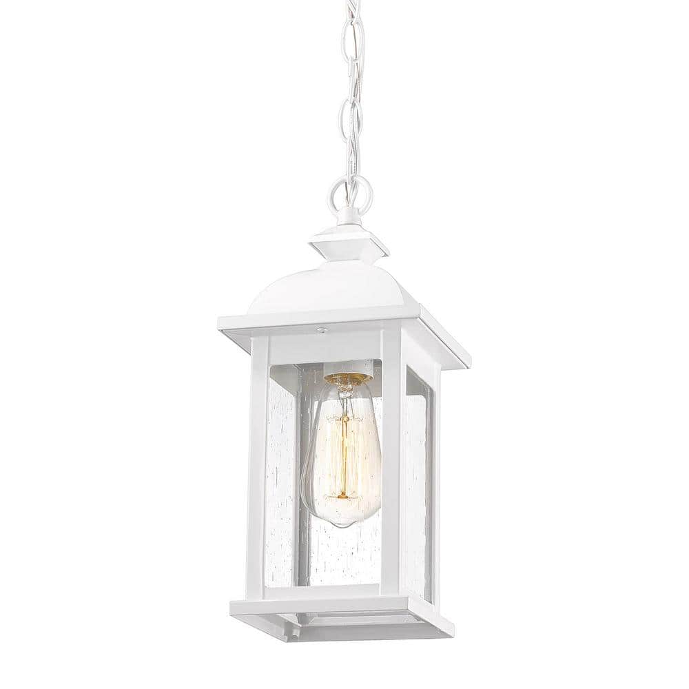 19 in. 1-Light White Metal Outdoor Pendant Light with Seeded Glass and Adjustable price history on PriceWatchPro