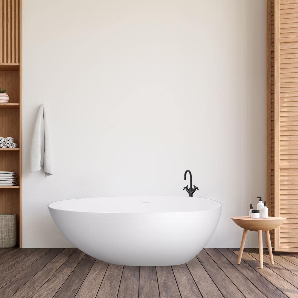Giotto 59" Matte White Solid Surface Freestanding Soaking Bathtub