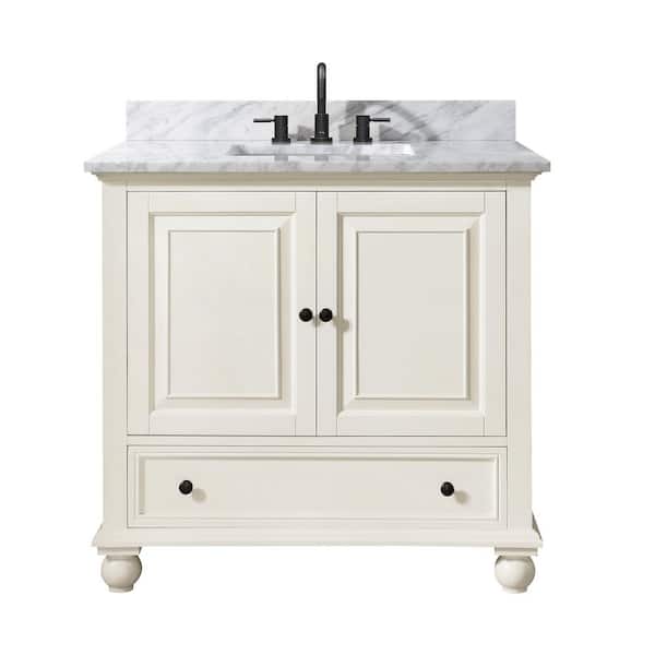 Thompson 37 in. Single Sink French White Bath Vanity with Carrara White Marble Top