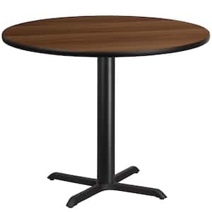 42 in. Round Walnut Laminate Table Top with 33 in. x 33 in. Table Height Base