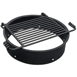 24 in. W x 7.25 in. H Round Steel Ground Fire Pit Ring with Metal Cooking Grate in Black