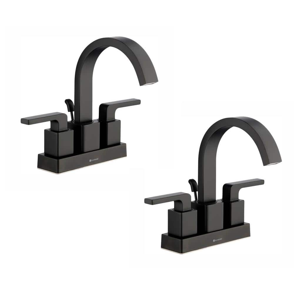 Farrington 4 in. Centerset Double-Handle High-Arc Bathroom Faucet in Matte Black (2-Pack)