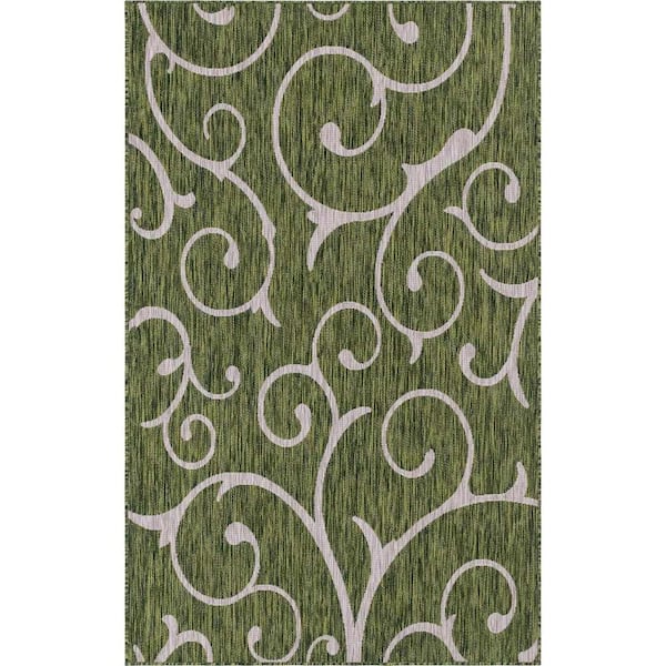 Unique Loom Outdoor Curl Green 5 ft. x 8 ft. Area Rug