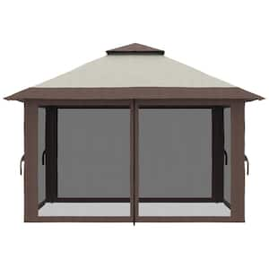 13 ft.x ft.Pop Up Gazebo with Netting, Instant Canopy Tent with 2-Tier Roof  Wheeled Carry Bag  Water/Sand Bags, Beige