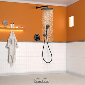 5-Spray Patterns with 2.35 GPM 12 in. Wall Mount Dual Shower Heads with Valve Included in Matte Black