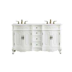 Simply Living 60 in. W x 21 in. D x 36 in. H Double Sink Bath Vanity in Antique White with Ivory White Engineered Marble