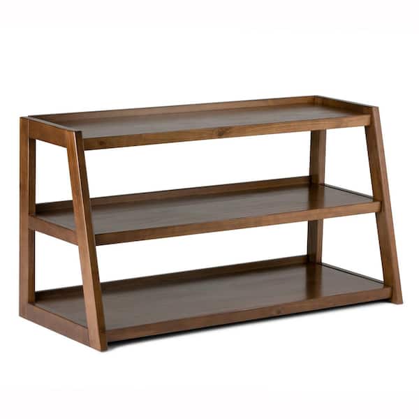 Simpli Home Sawhorse Solid Wood 48 in. Wide Modern Industrial TV Media Stand in Medium Saddle Brown for TVs Upto 50 in.
